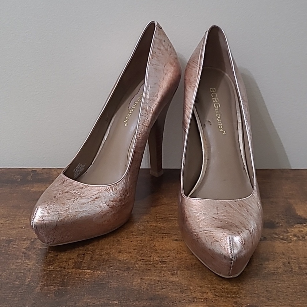 BCBGENERATION Women's Holmy Gold & Brown Marbled-Look Heels Size 7.5